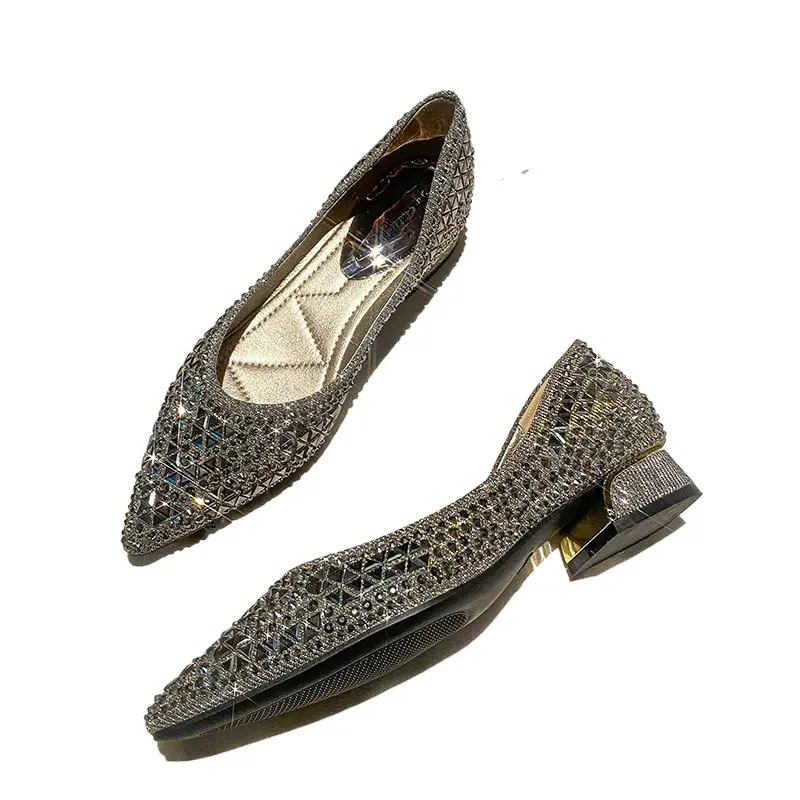 Sliver Rhinestone Ladies Shoes Sexy Red Sole Women's Autumn 2024 Full Drill Flat Shoes Large Size 43 Female Ballet Flat Shoes