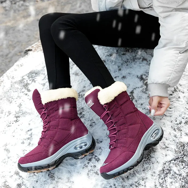 2025 Women Boots High Quality Warm Snow Lace-up Comfortable Ankle Outdoor Waterproof Hiking Boots Size 36-42