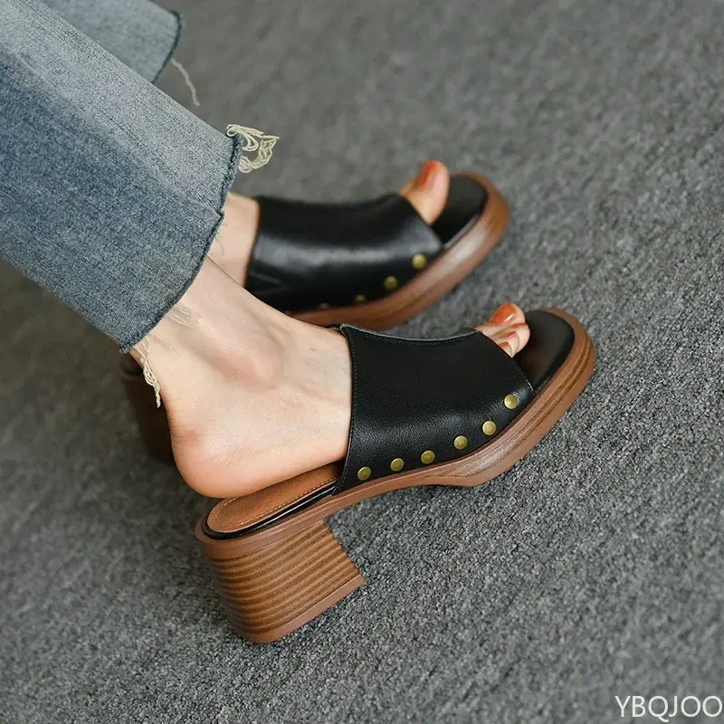 Women Beach Slippers Summer  Thick Sole Anti Slip Retro Slippers Women High Heels Comfortable Shoes Zapatillas Mujer 2025