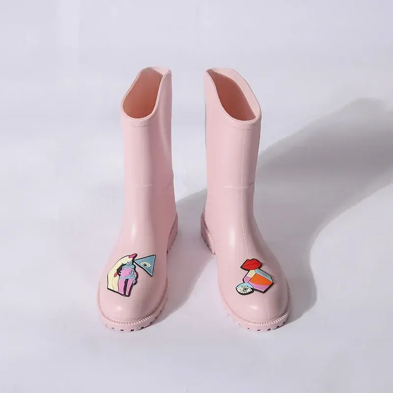 Women's Shoes  Anti Slip Rain Boots Fashion Printing Waterproof Wear-resistant Rubber Shoes Warm Comfortable Ankle Boots