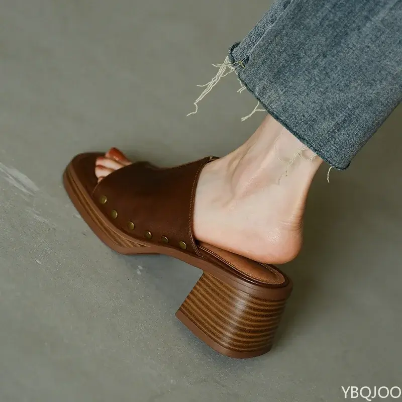 Women Beach Slippers Summer  Thick Sole Anti Slip Retro Slippers Women High Heels Comfortable Shoes Zapatillas Mujer 2025