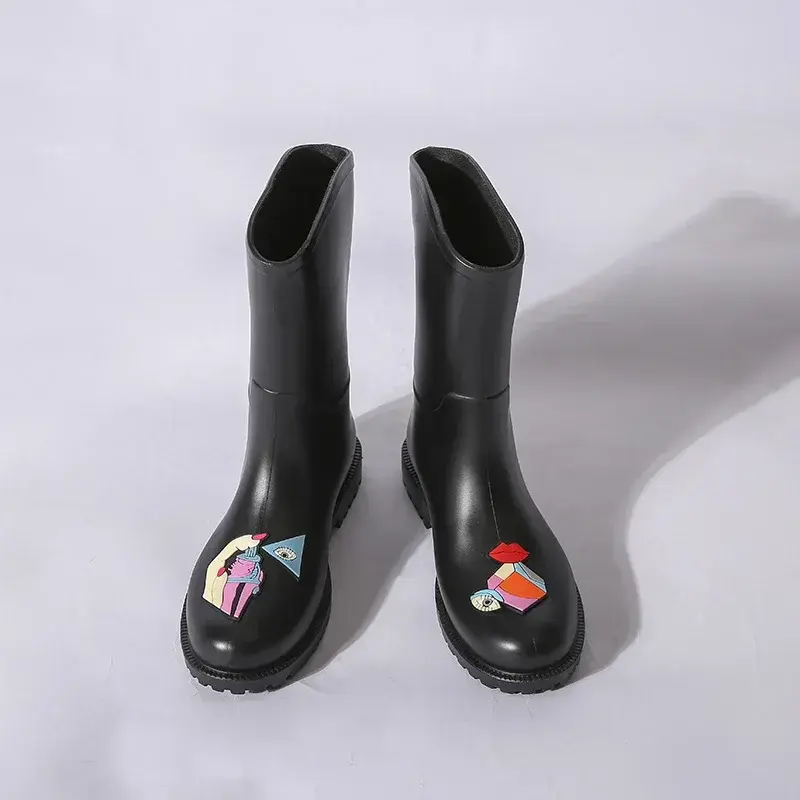 Women's Shoes  Anti Slip Rain Boots Fashion Printing Waterproof Wear-resistant Rubber Shoes Warm Comfortable Ankle Boots