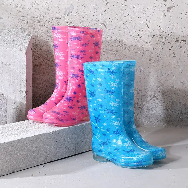 Women's Galoshes Floral Print Rain Boots Women Waterproof Work Garden Water Shoes Ladies Non-slip Rubber Boot High Rain Shoes
