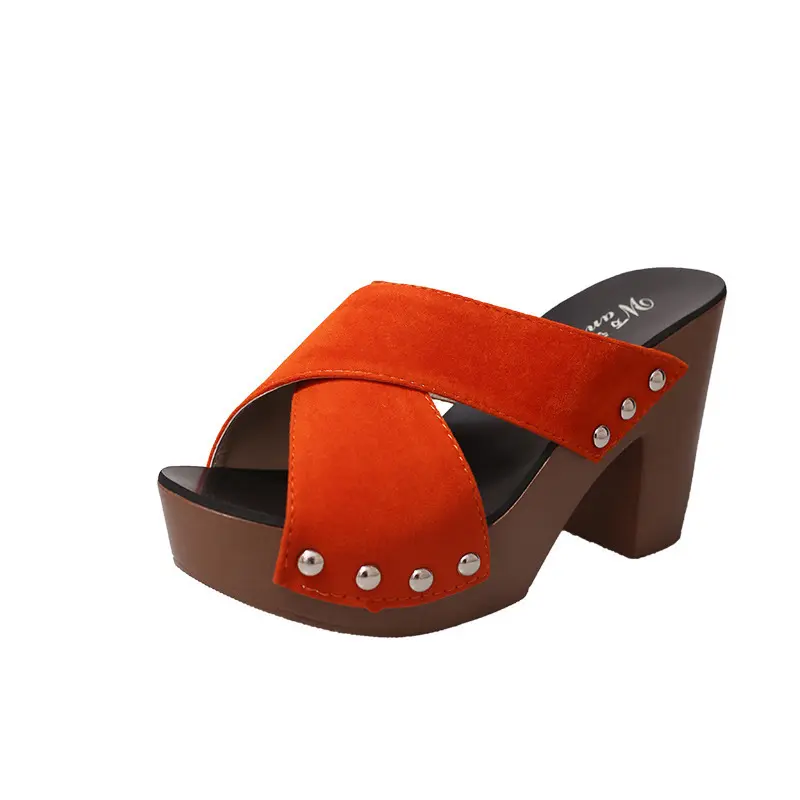2023 New Fashion Slippers Fashion Rivets Open Toe Trendy Women Shoes Thick Heels Middle Heels Women's Slippers Plus Size