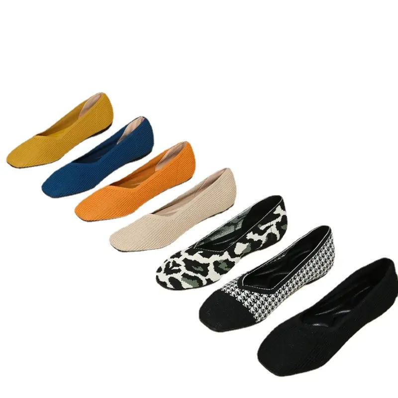 Flat Solid Color Shallow Shoes Women's Knitted Comfort Female Ballet Flats Casual Shoes Women Zapatos De Mujer 2024