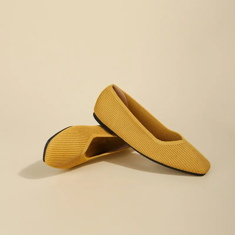 Flat Solid Color Shallow Shoes Women's Knitted Comfort Female Ballet Flats Casual Shoes Women Zapatos De Mujer 2024