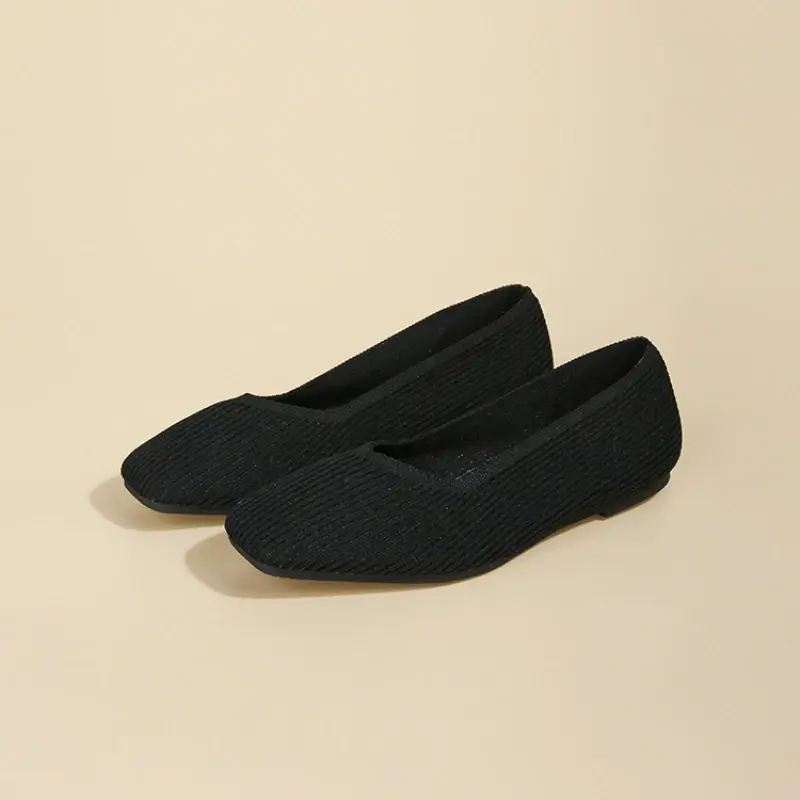 Flat Solid Color Shallow Shoes Women's Knitted Comfort Female Ballet Flats Casual Shoes Women Zapatos De Mujer 2024