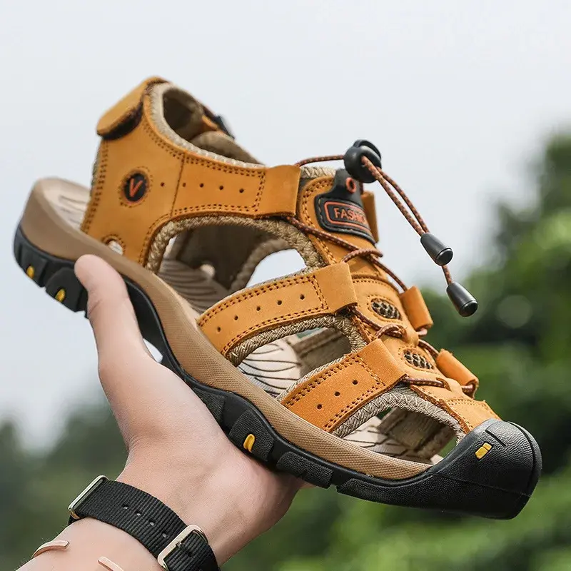 2025 Men Sandals Leather Mens Casual Shoes Breathable Outdoor Sandals for Men Beach Shoes Slippers Fashion Roman Shoes