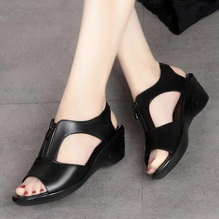 Zipper Wedge Sandals Plus Size 2025 Summer Women Sandals Flat Women Shoes Ladies Roman Sandals