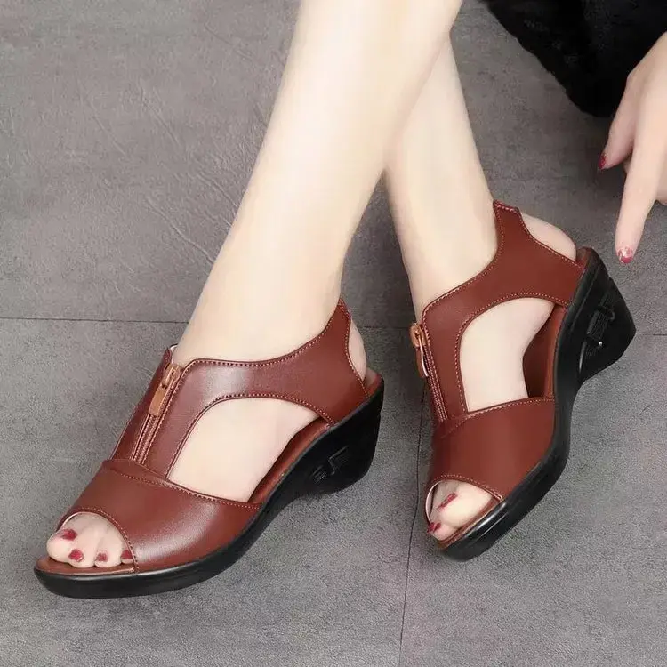 Zipper Wedge Sandals Plus Size 2025 Summer Women Sandals Flat Women Shoes Ladies Roman Sandals