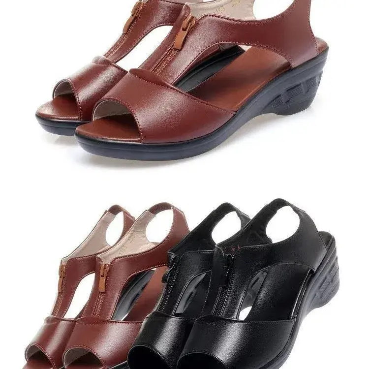 Zipper Wedge Sandals Plus Size 2025 Summer Women Sandals Flat Women Shoes Ladies Roman Sandals