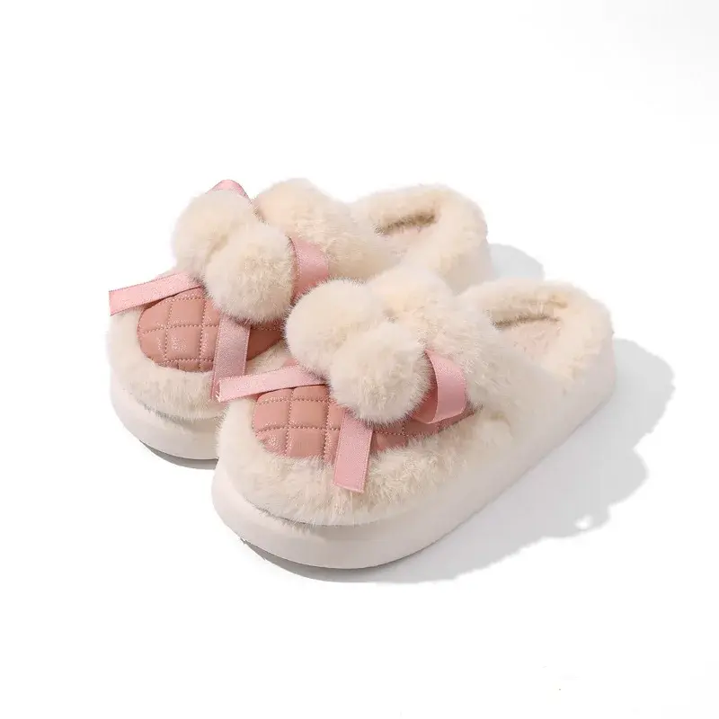 Women Winter Warm Short Plush Home Slippers Female Soft Thick Bottom Home Slippers Woman Non Slip Flat Heel Indoor Cotton Slides
