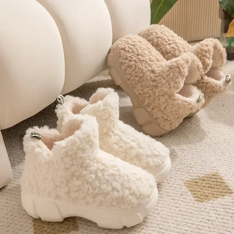 Version Plush Cotton Shoes Women Winter New Simple Fashionable Plush Warm Fashionable Snow Boots Thick Soled Casual Shoes2024