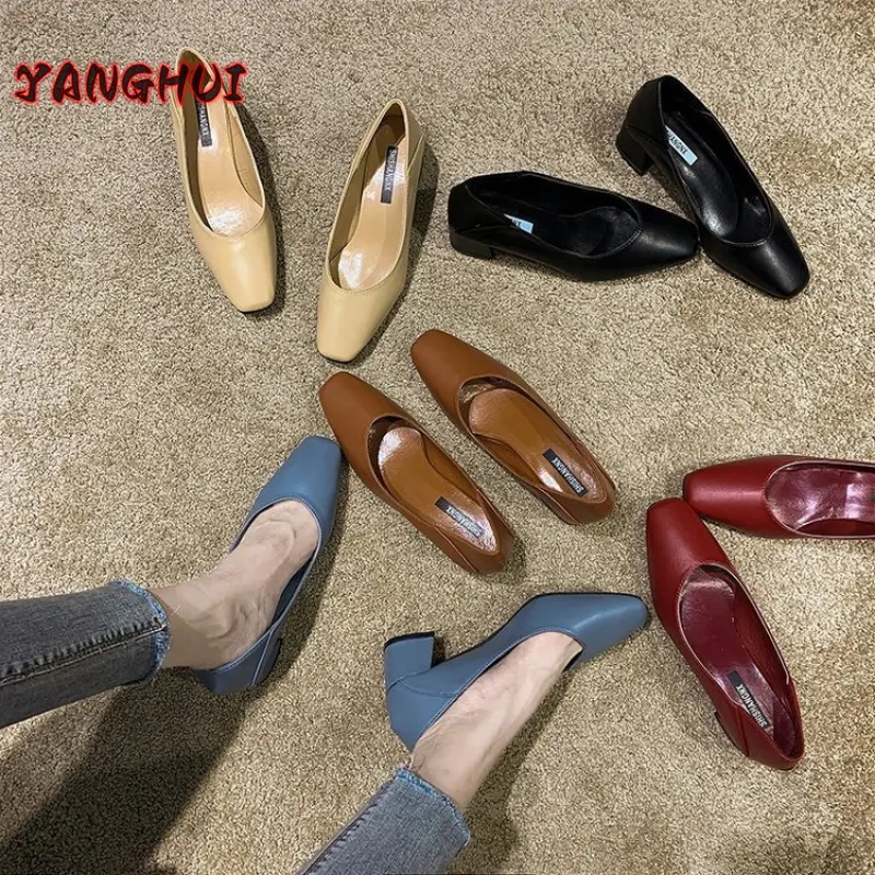 Fashion New Style Women's High Heels, Solid Color, Shallow Mouth, Square Head, Large Women's Shoes, Versatile Temperament 35-41
