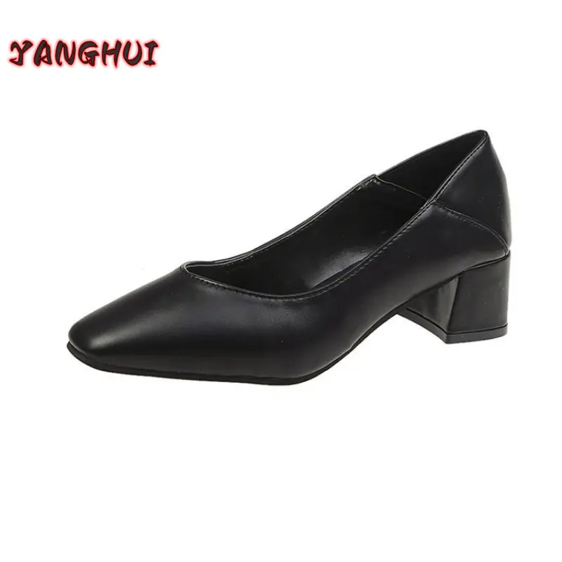Fashion New Style Women's High Heels, Solid Color, Shallow Mouth, Square Head, Large Women's Shoes, Versatile Temperament 35-41