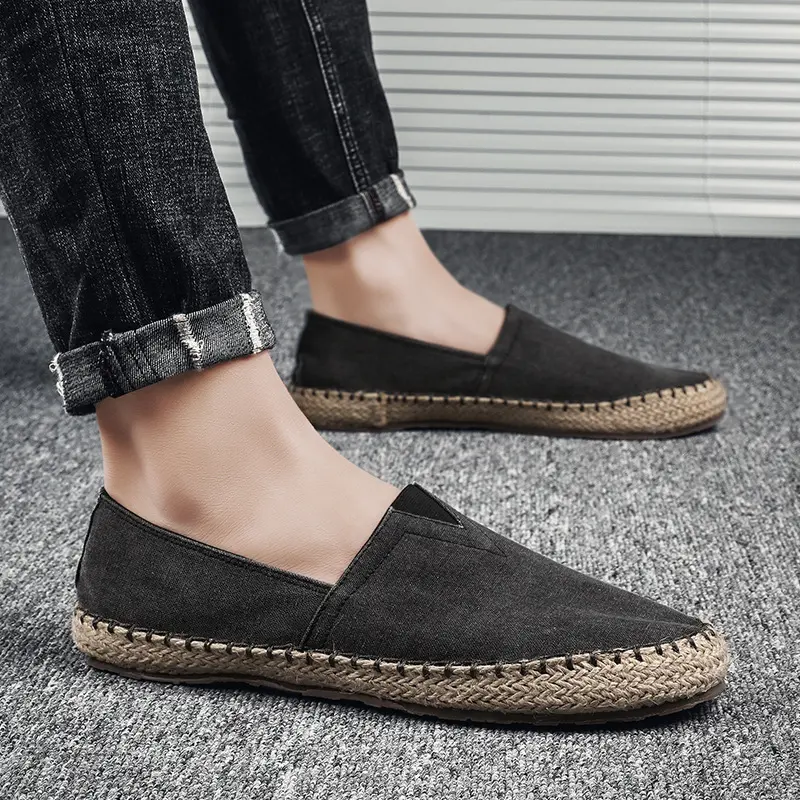 Spring and Autumn High-quality Espadrilles Shoes Men's Flat Canvas 2025 Hemp Lazy Flat Shoes Men's Loafers Driving