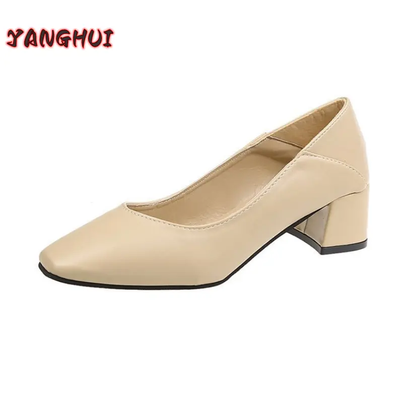 Fashion New Style Women's High Heels, Solid Color, Shallow Mouth, Square Head, Large Women's Shoes, Versatile Temperament 35-41