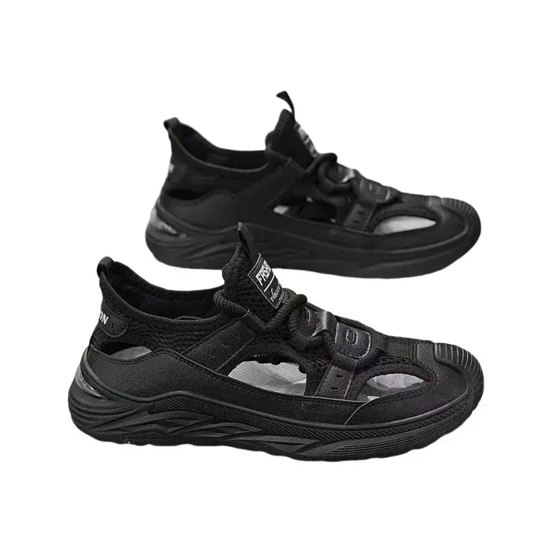 2025 Men Rubber Shoes Sport Man Summer Sandals Leather Italian Men’s Beach Tennis  Fashion Hollow Out Lace-Up Slippers