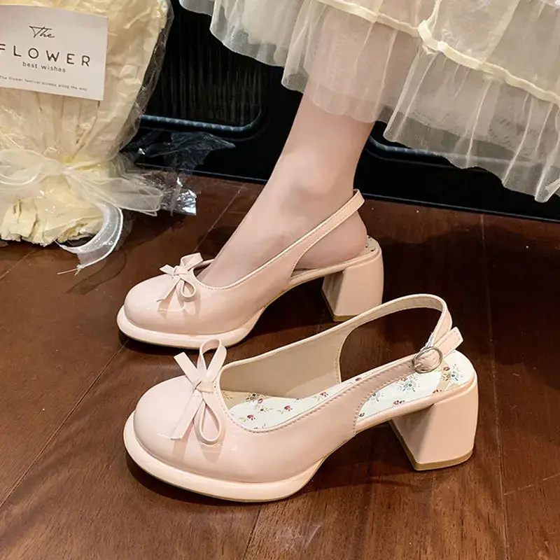 Women's High-heel Sandals Fashion Thick Heel Butterfly-knot Women Sandals  Summer Ladies Outdoor Gladiator Sandalias
