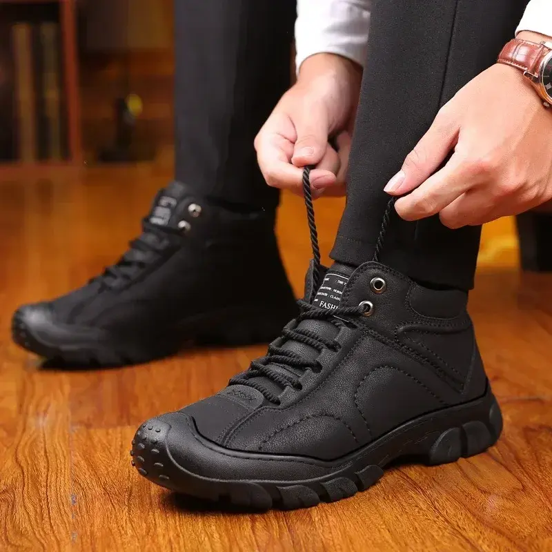 Snow Boots Wear-resistant Sole Man Boots Wool Warm Comfort Winter Walking Boots High Top Lace Up Men Cotton Ankle Platform Shoes