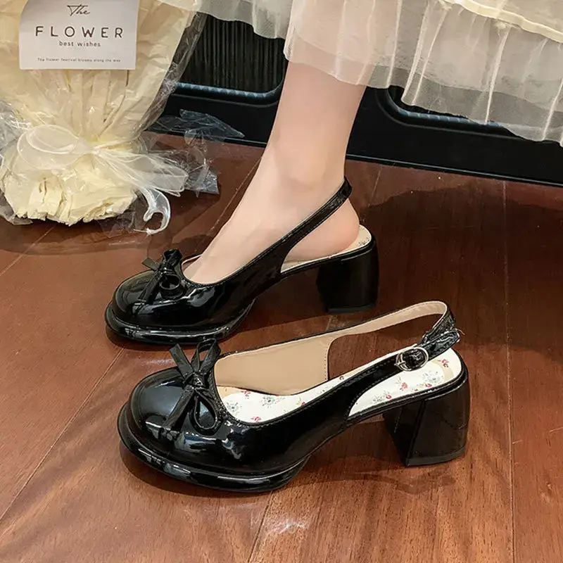 Women's High-heel Sandals Fashion Thick Heel Butterfly-knot Women Sandals  Summer Ladies Outdoor Gladiator Sandalias