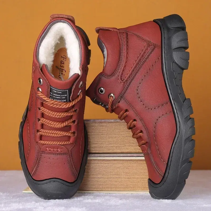 Snow Boots Wear-resistant Sole Man Boots Wool Warm Comfort Winter Walking Boots High Top Lace Up Men Cotton Ankle Platform Shoes