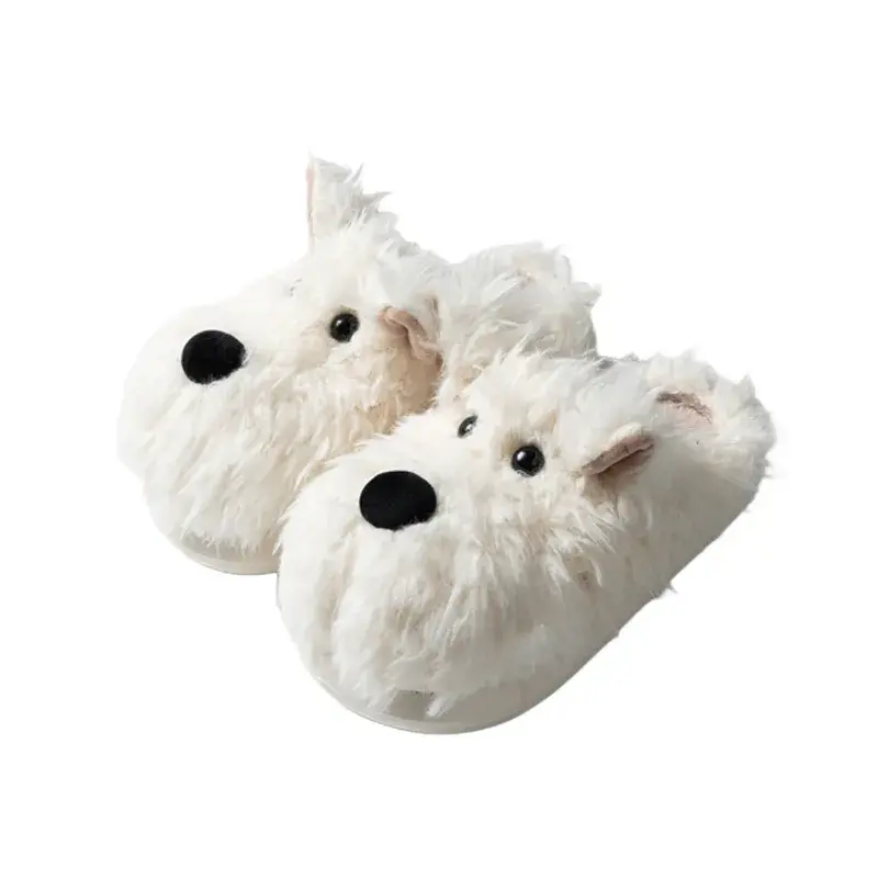 Women Fluffy Soft Sole Home Slippers Winter Casual Indoor Cartoon Puppy Cotton Slippers Woman Non Slip Flat Heels House Slides