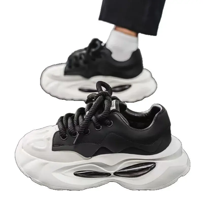 Chunky Sneakers Men Designer Soft Sole Sport Shoes Fashion Casual Microfiber Leather Upper Height Increased Platform White Shoes