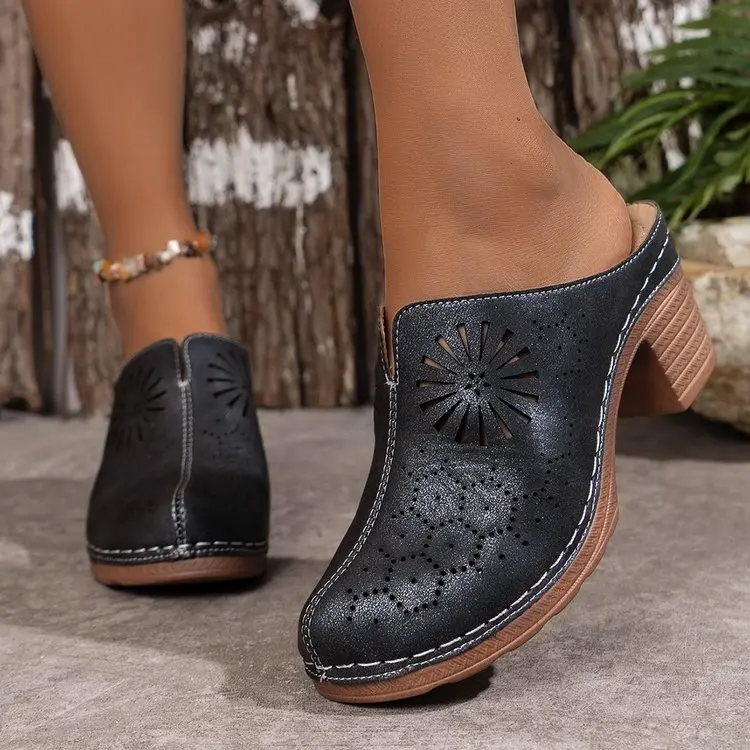 Women Shoes Hollow Out High Heeled Thick Soled Cork Wedge Women Sandals Summer Cute Slides Women Slippers Zapatos De Mujer