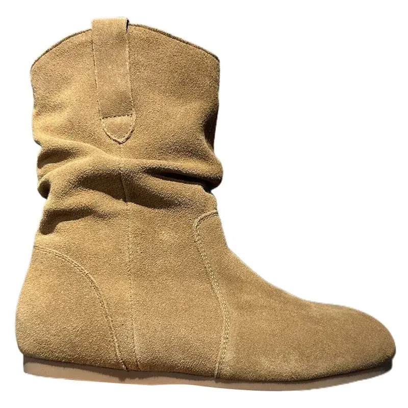 Women's Fashion Thick Heels Ankle Boots Soft Sole Pleated Ankle Boots Western Boots Woman Autumn Slip on Pile Short Botas Mujer