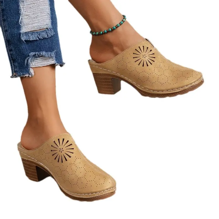 Women Shoes Hollow Out High Heeled Thick Soled Cork Wedge Women Sandals Summer Cute Slides Women Slippers Zapatos De Mujer