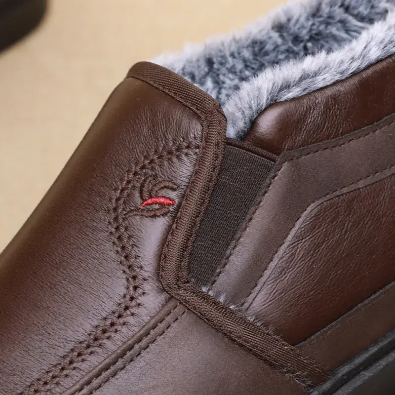 Winter Men Cotton Shoes Waterproof Anti Slip Plush Warm Casual Shoes Middle-aged Elderly People Comfort Flat Soled Snow Boots