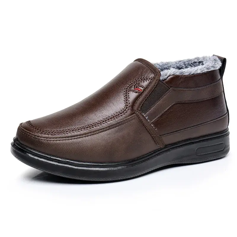 Winter Men Cotton Shoes Waterproof Anti Slip Plush Warm Casual Shoes Middle-aged Elderly People Comfort Flat Soled Snow Boots