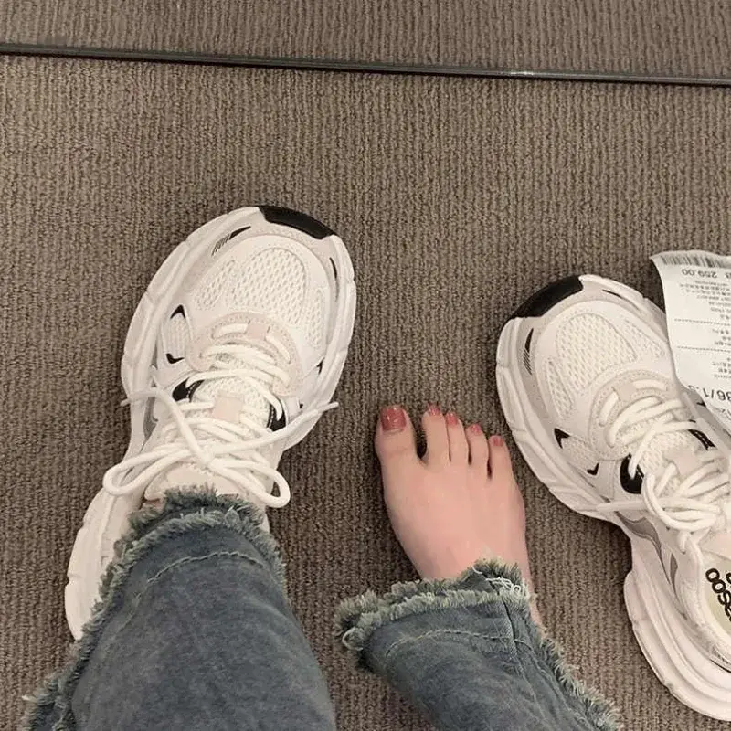 Women's 2025 Chunky Sneakers Women Autumn Breathable Mesh Casual Shoes Sneakers Tennis Female Platform Lace Up Vulcanized Shoes