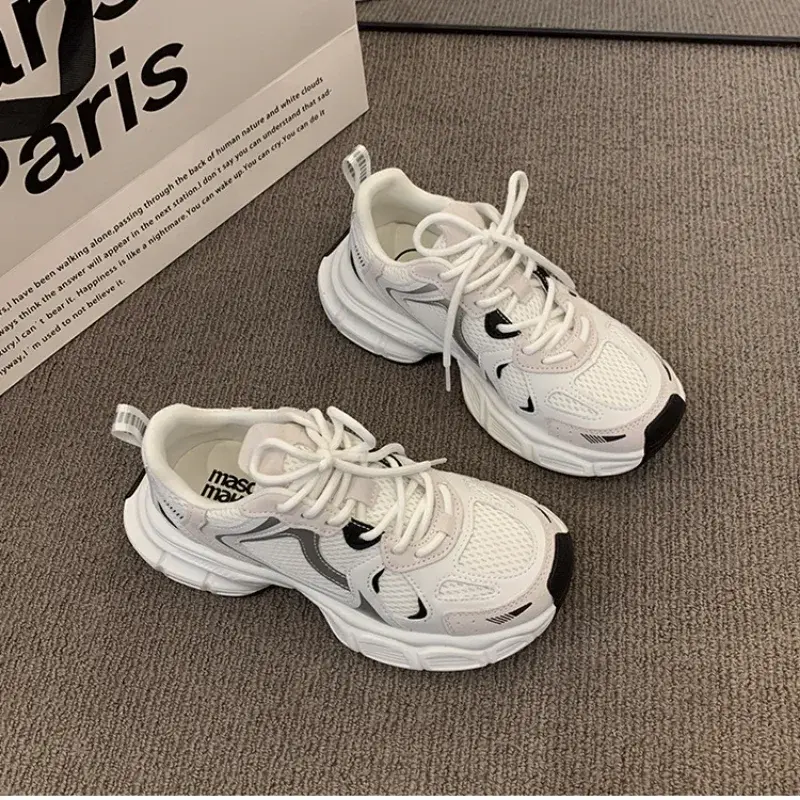 Women's 2025 Chunky Sneakers Women Autumn Breathable Mesh Casual Shoes Sneakers Tennis Female Platform Lace Up Vulcanized Shoes