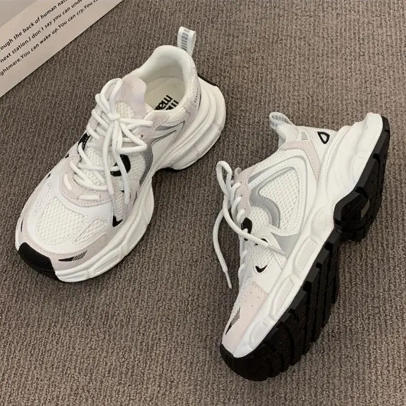 Women's 2025 Chunky Sneakers Women Autumn Breathable Mesh Casual Shoes Sneakers Tennis Female Platform Lace Up Vulcanized Shoes