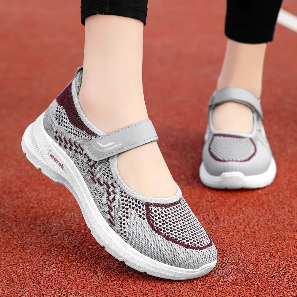 New Middle and Elderly Mom's Shoes Soft Sole Shallow Mouth Walking Shoes Adhesive Casual Single Shoes 2025