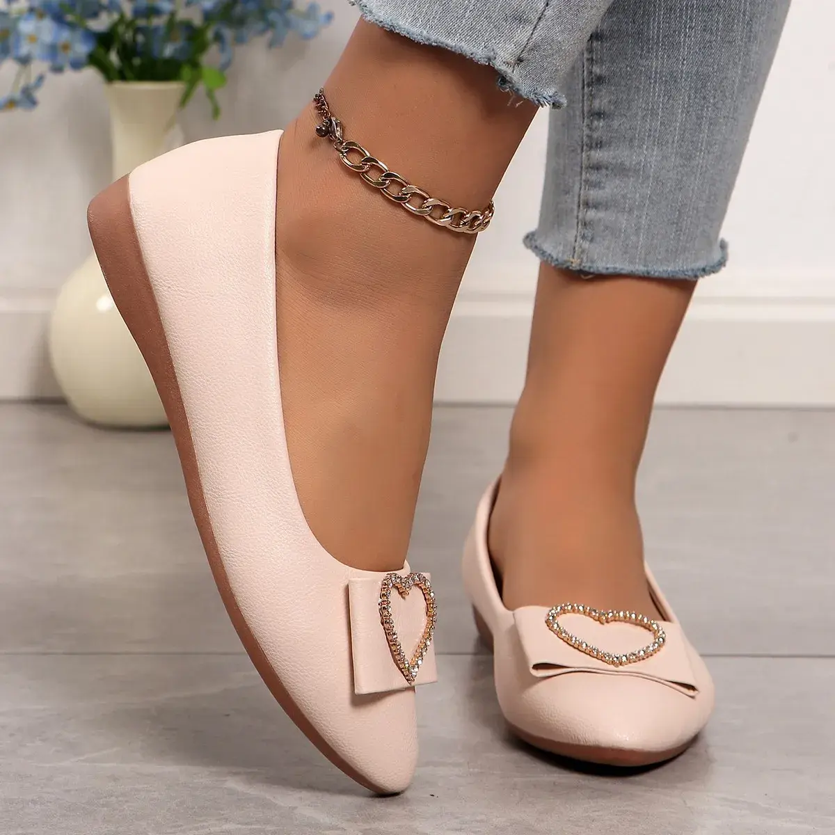 2025 Office Patent Leather Woman Flats Shoes Ballets Metal Buckle Bow Lady Fall Girl Ballerina Dress Pointed Toe Slip