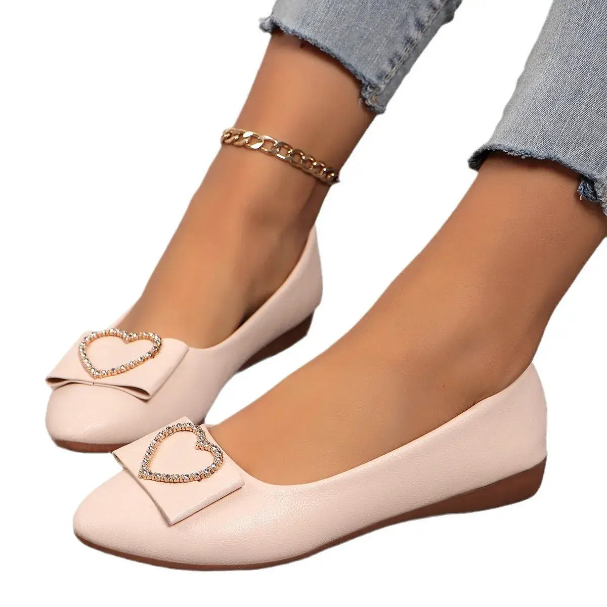 2025 Office Patent Leather Woman Flats Shoes Ballets Metal Buckle Bow Lady Fall Girl Ballerina Dress Pointed Toe Slip