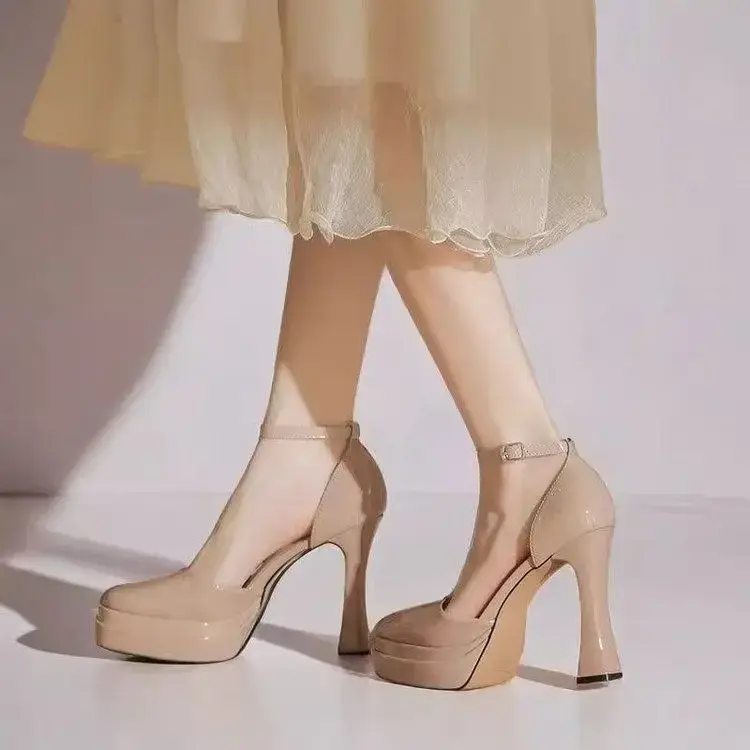 Big Size 42 Shiny Leather Ankle Buckle Sandals New Chic Trend Fashion High Heels Platform Pumps Ladies Sexy Party Shoes 2025