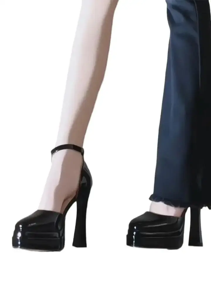 Big Size 42 Shiny Leather Ankle Buckle Sandals New Chic Trend Fashion High Heels Platform Pumps Ladies Sexy Party Shoes 2025