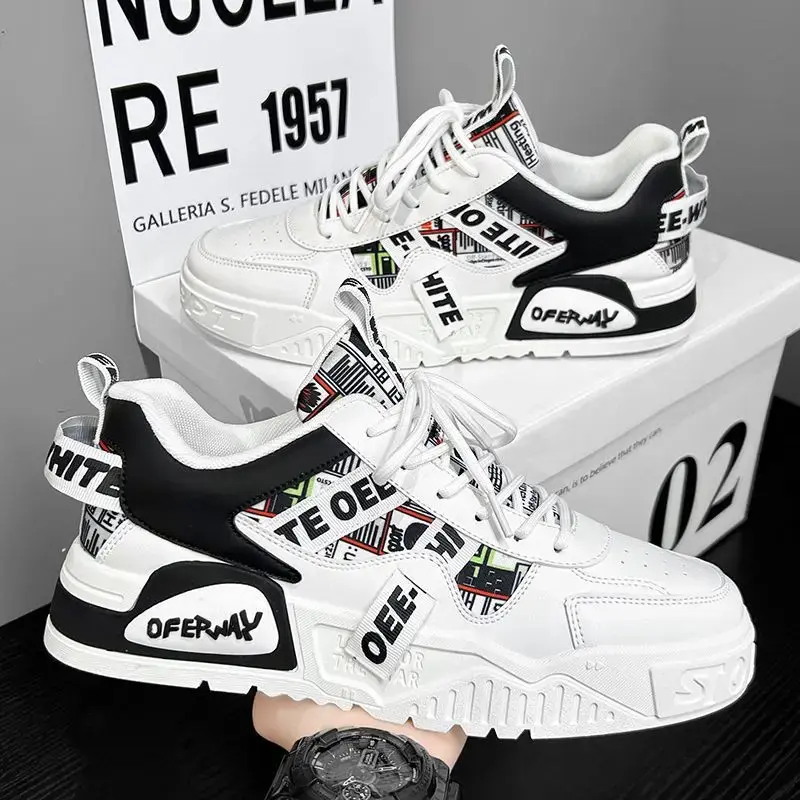 New Men's Shoes Spring and Summer New Wave Flower Shoes Men's Tide Shoes Men's Leather Sports Casual Breathable Board Shoes2025