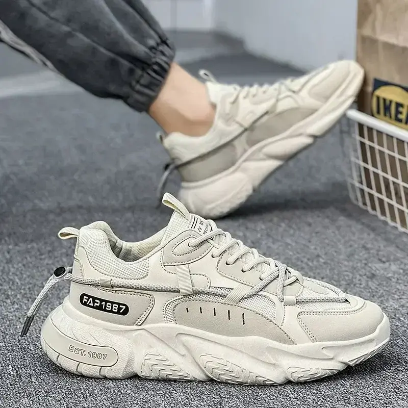 Men's Shoes Mesh Breathable Sports Shoes Trend Lace Up Board Sneakers Platform Casual Running Dad Shoes Zapatillas Hombre