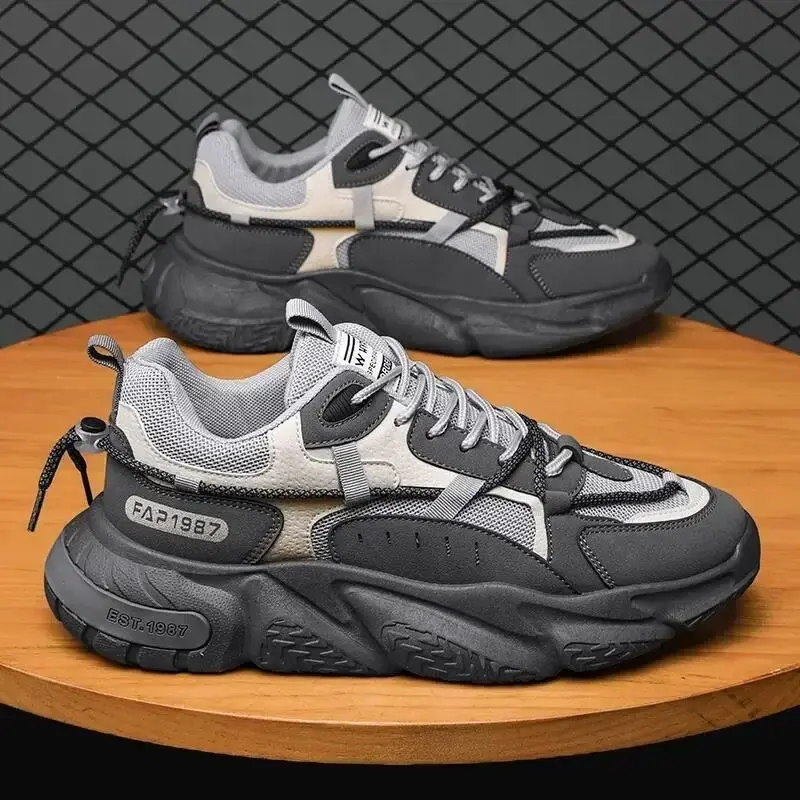 Men's Shoes Mesh Breathable Sports Shoes Trend Lace Up Board Sneakers Platform Casual Running Dad Shoes Zapatillas Hombre