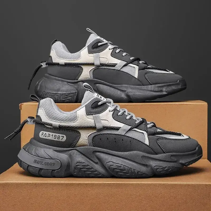 Men's Shoes Mesh Breathable Sports Shoes Trend Lace Up Board Sneakers Platform Casual Running Dad Shoes Zapatillas Hombre