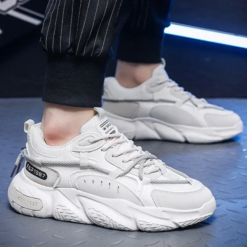 Men's Shoes Mesh Breathable Sports Shoes Trend Lace Up Board Sneakers Platform Casual Running Dad Shoes Zapatillas Hombre
