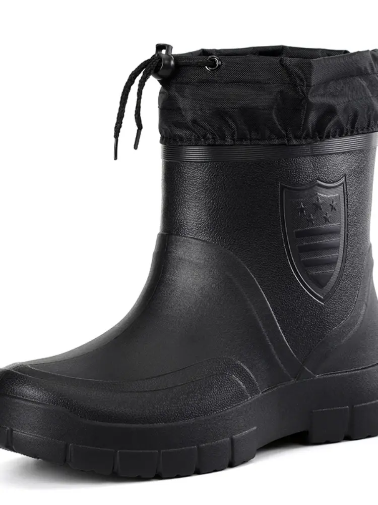 2022 Winter Windproof Cotton Rain Boots Men Warm Light Ankle Rainboots Fashion Black Slip on Rain Shoes Men Waterproof Work Boot