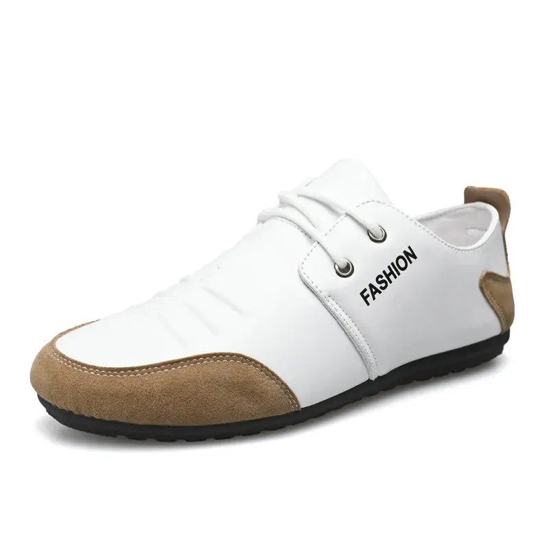 2025 Men Shoes Leisure Leather Shoes for Men White Footwear Summer Trend Breathable Soft Casual Sneakers British Peas Shoes