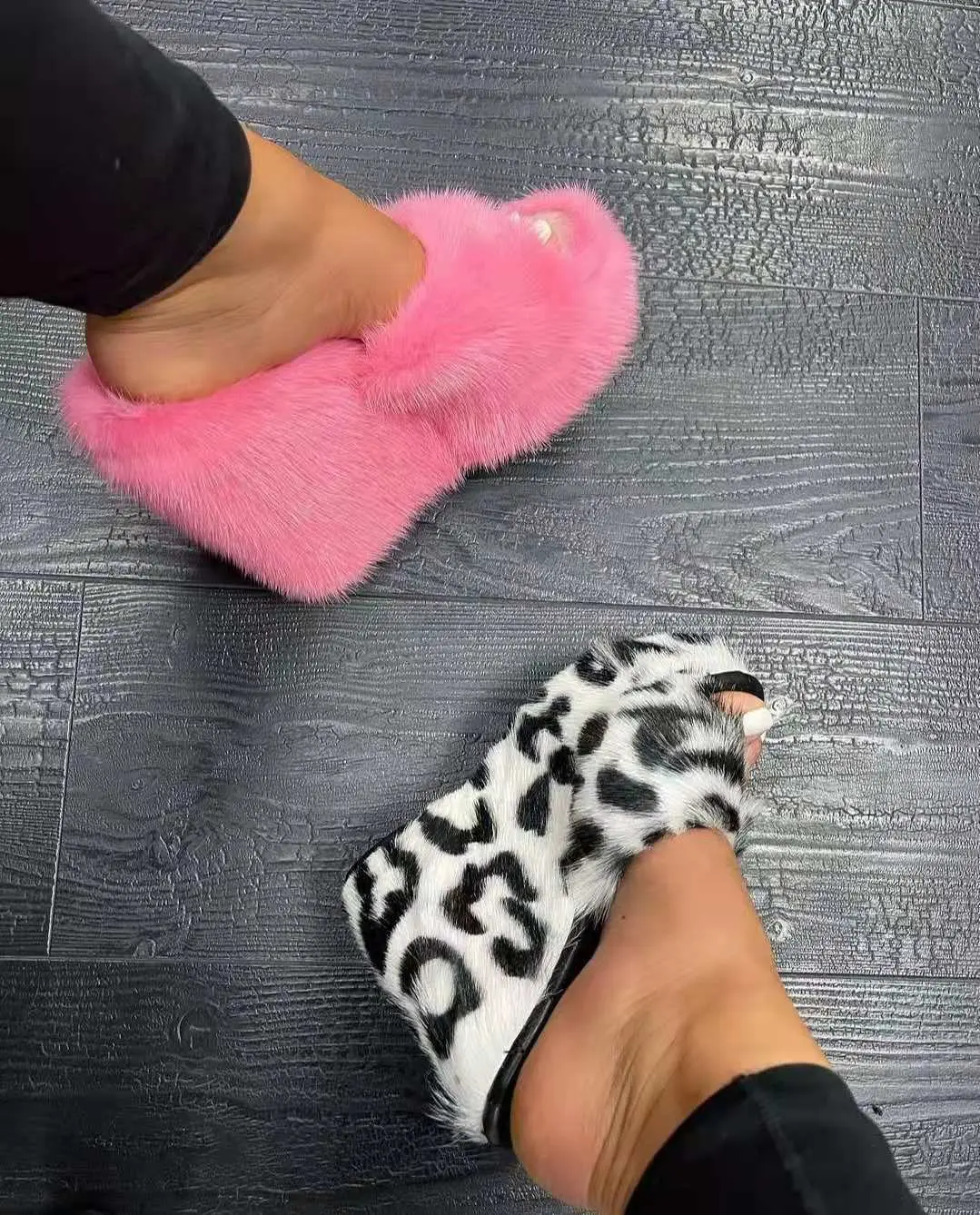 Autumn New Fur Sandals Flat Wedge Heel Sandals Women High-heeled Furry Drag Fashion Outdoor All-match Shoes Sandalias Mujer