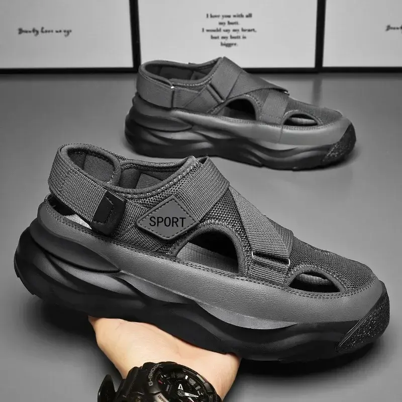 Shoes Men's  Summer Hollow Out Breathable Sandals Male Driving Sandals Thick Sole Anti Slip Baotou Sports Beach Slippers 2024